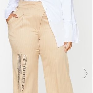 Pinstripe Asymetric Waist Wide Leg Pants